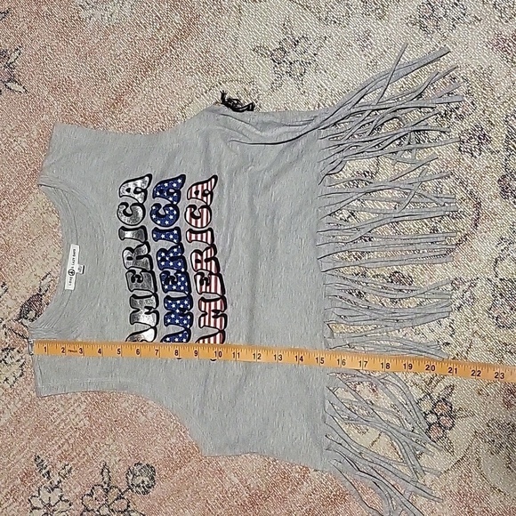 Love Peace & Lazy Days Gray America Fringe Sleeveless Top - Size S - Picture 9 of 9